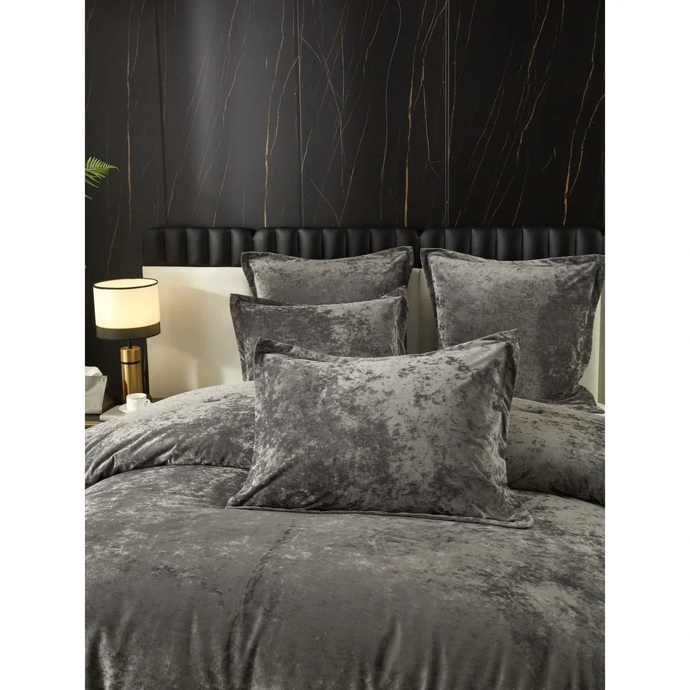 Zera Grey 100% Velvet 5 piece Comforter Set Queen